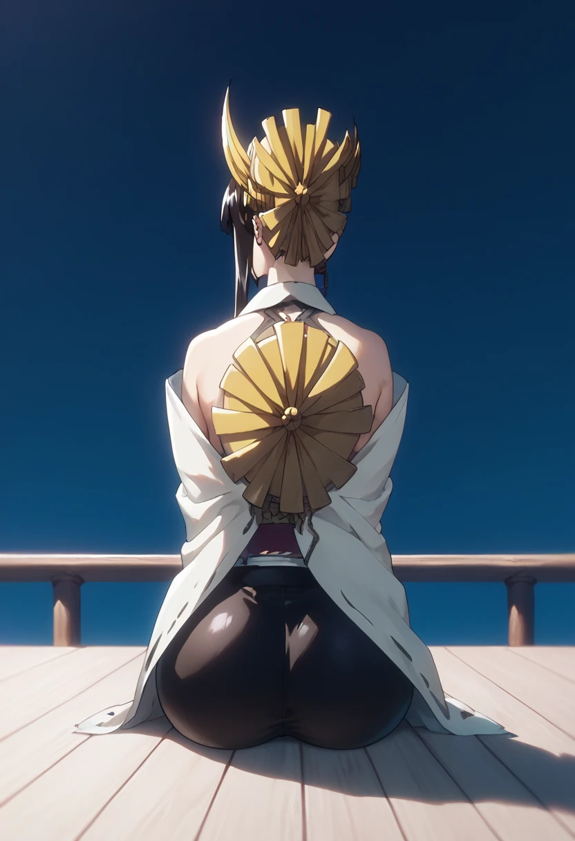 Seniumaru, young woman, small waist, perfect anatomy,large breast,round ass, anime, chill look, sitting, view from behind sexy pose 