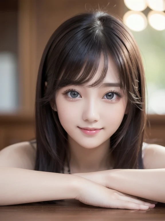 table top, highest quality, shape, Super detailed, finely, High resolution, 8k wallpaper, perfect dynamic shape, beautiful and detailed eyes, one piece,medium hair,,Natural Color Lip, bold sexy pose,smile,Harajuku、20 year old girl、cute、random pose