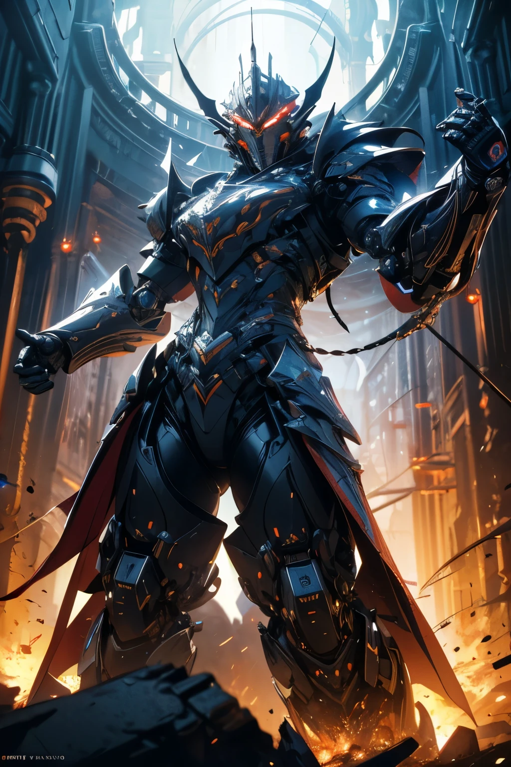 1 robot gladiator, highly detailed, intricate mechanical design, glowing energy blades, futuristic armor, intense battle pose, fierce expression, dramatic lighting, cinematic composition, epic sci-fi, vibrant colors, digital art, 8k, hyper realistic, unreal engine, award winning cgi