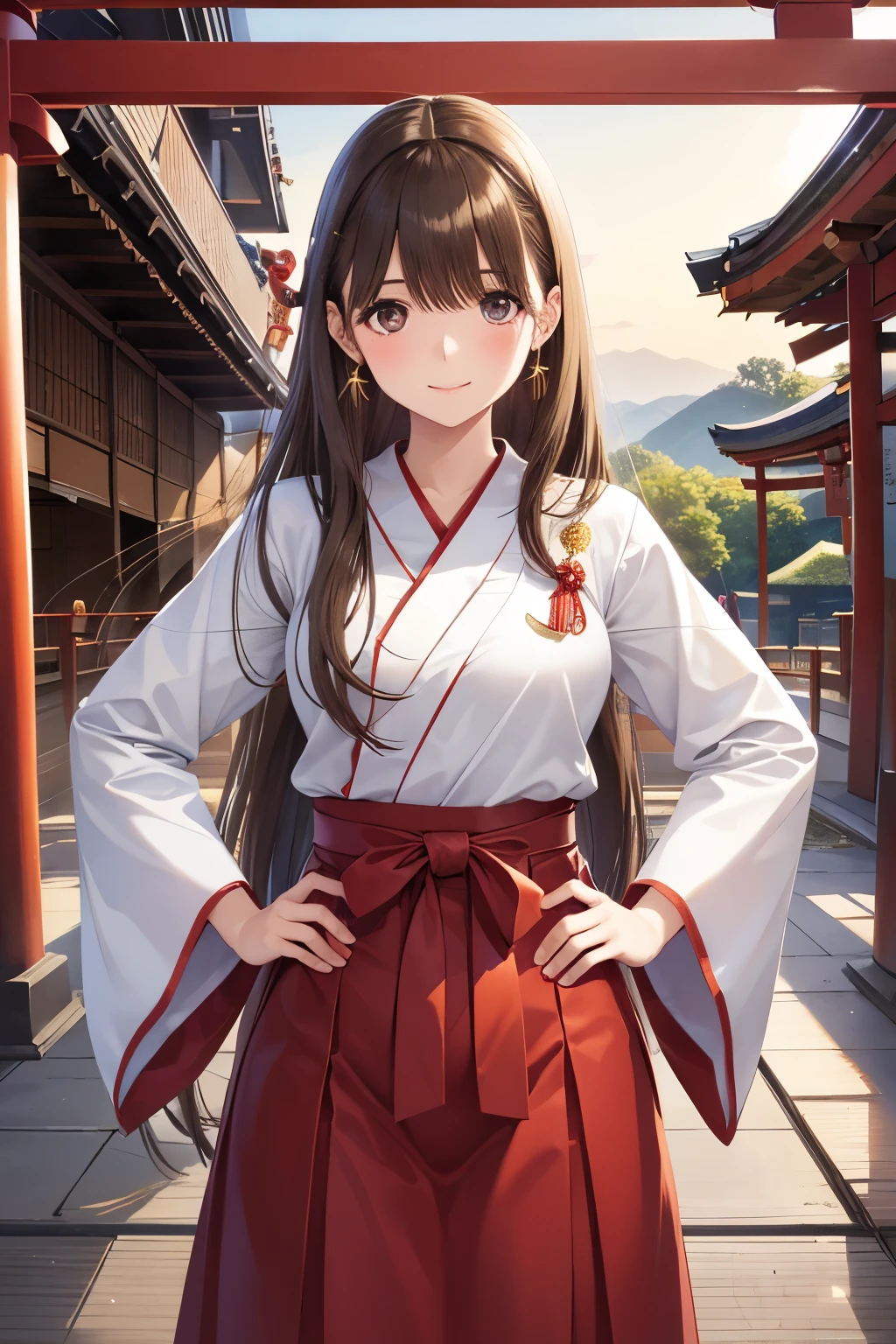 Anime girl in traditional dress standing in front of a red gate - SeaArt AI