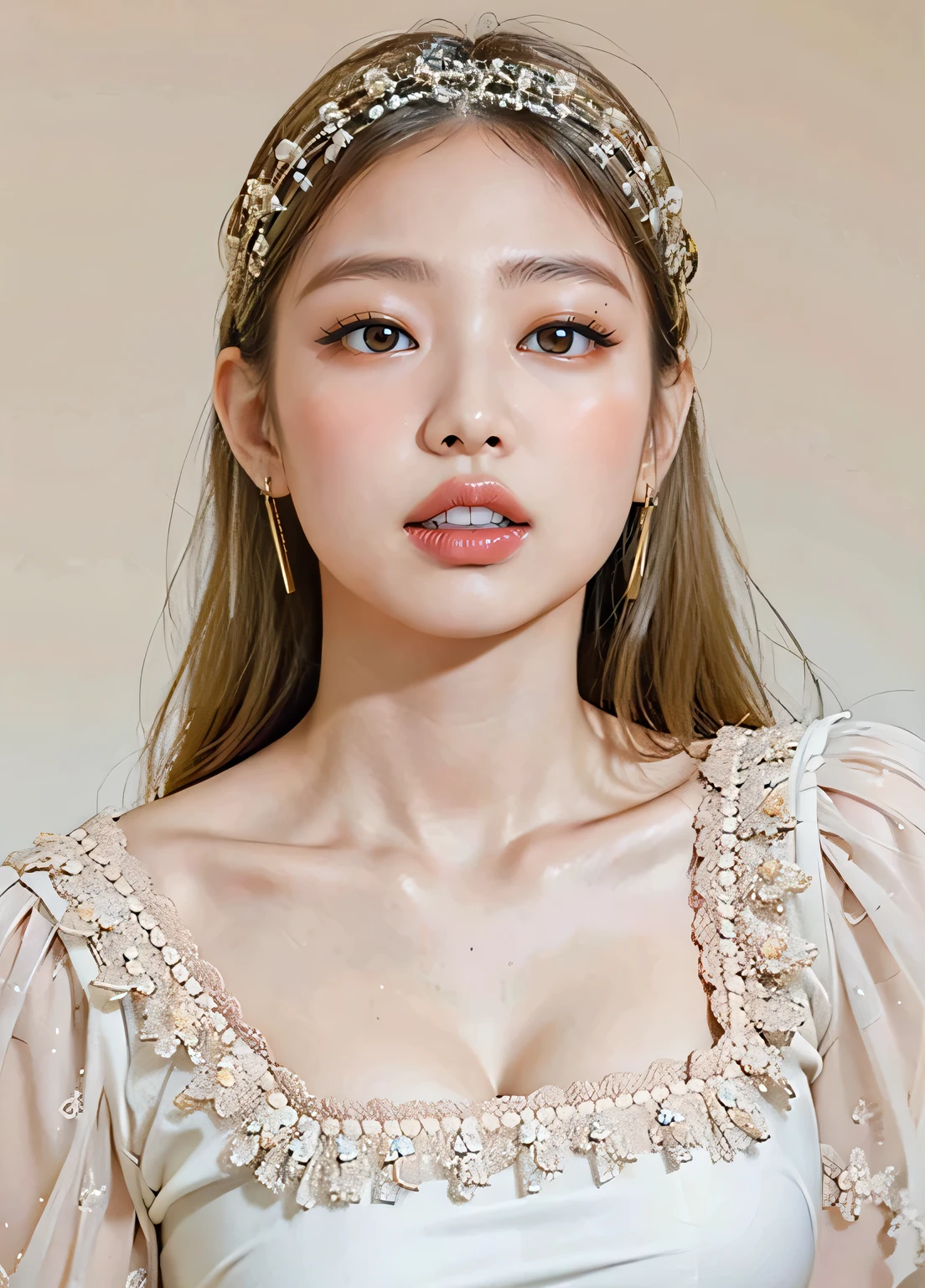black pink jennie, almond eyes, full lips, big and voluptuous breasts