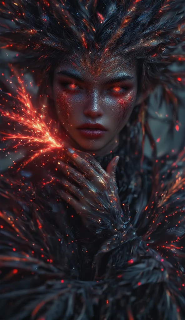 Professional 3D model of dnd character dark undead evil witch casting spell, speaking, glowing red spell, oil painting, (Highly Detailed Oil Painting: 1.2), light effect, god rays, hand drawn, render, 8k, octane render, cinema 4D, blender, dark, atmospheric 4K highly detailed, sensual cinematic, sharp focus, cute illustration, large depth of field, masterpiece, color, octane render 3D, 4K, concept art, trending on artstation, highly realistic, vibrant colors, highly detailed 8K unity CG wallpaper, trending on ArtStation, trending on CGSociety, intricate, high detail, dramatic, .octane render, highly detailed, volumetric, dramatic lighting, sitting cross-legged