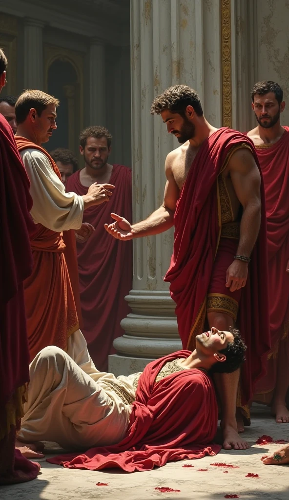 in ancient Rome, RIP Romano Julius Caesar and RIP Republic, image in comic book drawing