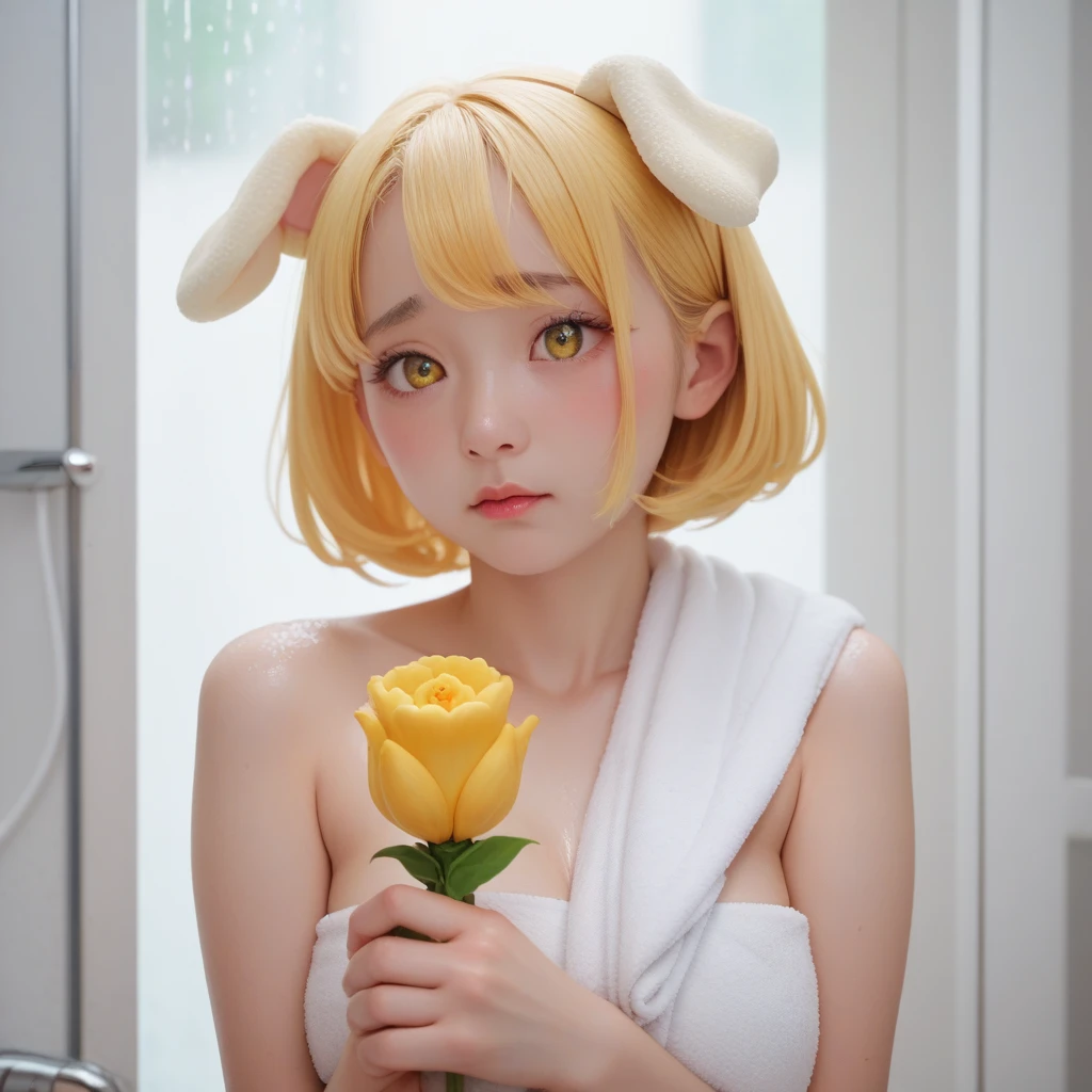 masterpiece, best quality, 1girl, White hair, red eyes,  bunny head band, short hair,blush,1 girl ,solo,beauty,girl,photorealistic,(naked),standing,(no panty),slender