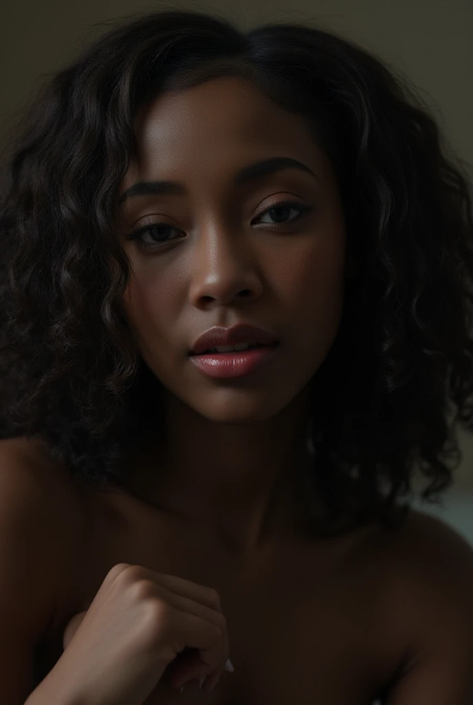 Women, closeup, sharp light from back, 3rd angle capture, closeup, extremely detailed brown skin, round face, top angle cleavage
