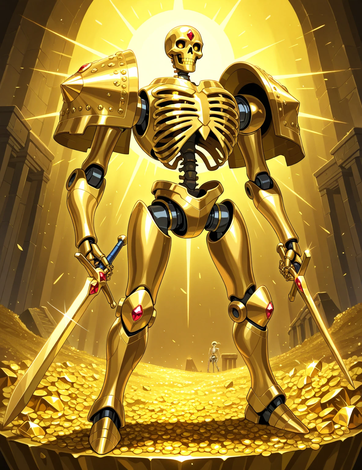  Robot with a Skeleton Head,Two-Way,Robot with lower body ,Precise machine body , Skeleton with a Long Face ,Holding a Western sword,Two-Way,Protect your treasure, gold,jewel