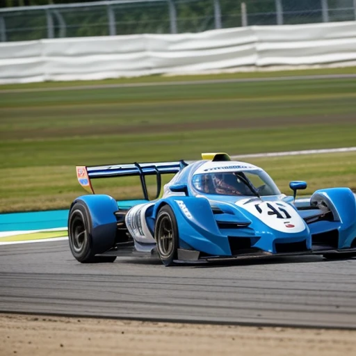 A racer takes a corner at a kart race, behind the wheel. Dressed in a bright blue racing suit, the image captures him angling forward. In the background of the circuit, green grass and an exciting racing atmosphere unfold as spectators look on. In the background, you can see the race cars rounding corners at high speed and mechanics in the paddock. Bright sunlight illuminates the racetrack, and the colorful cars and spectators are eye-catching. The dynamic composition was designed to capture the feeling of a speedy moment, ((masterpiece)), ((best quality)), (ultra-detailed), ((beautiful eyes)), Japanese female, (slender:1.3), ((30 years old)), beautiful,