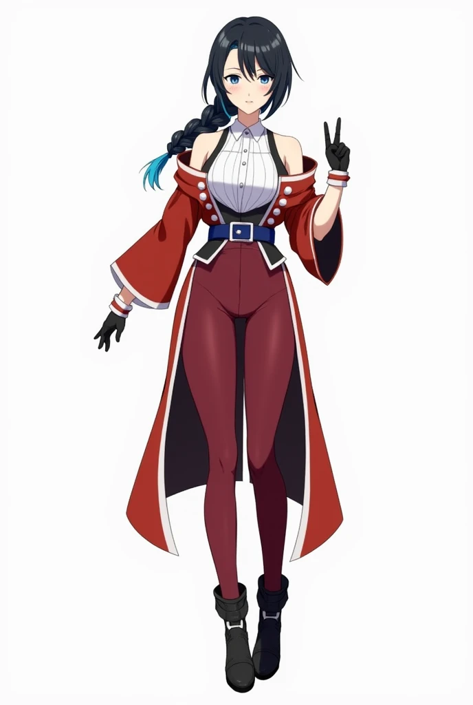 en, (bound with an excessive amount of ropes), (bound wirsts), (arms behind back), (tapegag, tape gag), dramatic, (looking at viewer), (detailed pupils:1.3) ,perfect famale body,The character has distinctive fin-like ears, suggesting a non-human or fantasy origin. She is dressed in a formal outfit consisting of a black blazer, a white shirt, a red tie, and a white skirt that flares out slightly at the bottom. She also wears black boots. The character's expression appears serious or stern, and she is standing ,long skirt, pencil skirt ,long hair,blue hair,smile