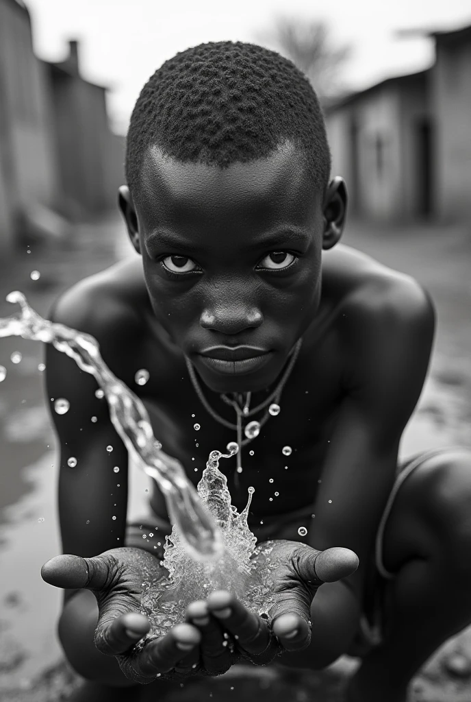 African boy wahsing hands on a high tap