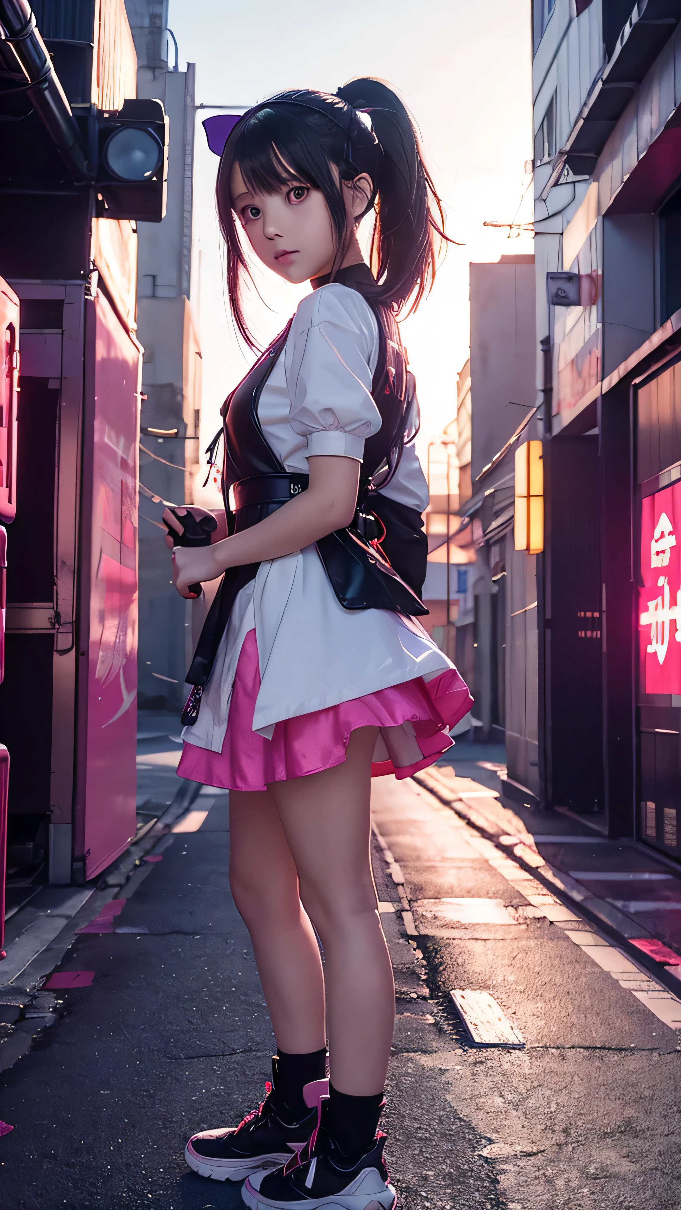  A very young and cute girl from the anime is standing in front of a building wearing a dress and headband, digital  cyberpunk anime art ,  digital cyberpunk - animated art ,  anime cyberpunk art ,  cyberpunk anime girl ,  cyberpunk anime girl  mech, Anime Style 4k,  best anime 4K Konachan wallpaper ,  cyber school girl ,  cyberpunk anime art ,  portrait animated astronaut girl ,  future anime girl ,  dreamy cyberpunk girl 