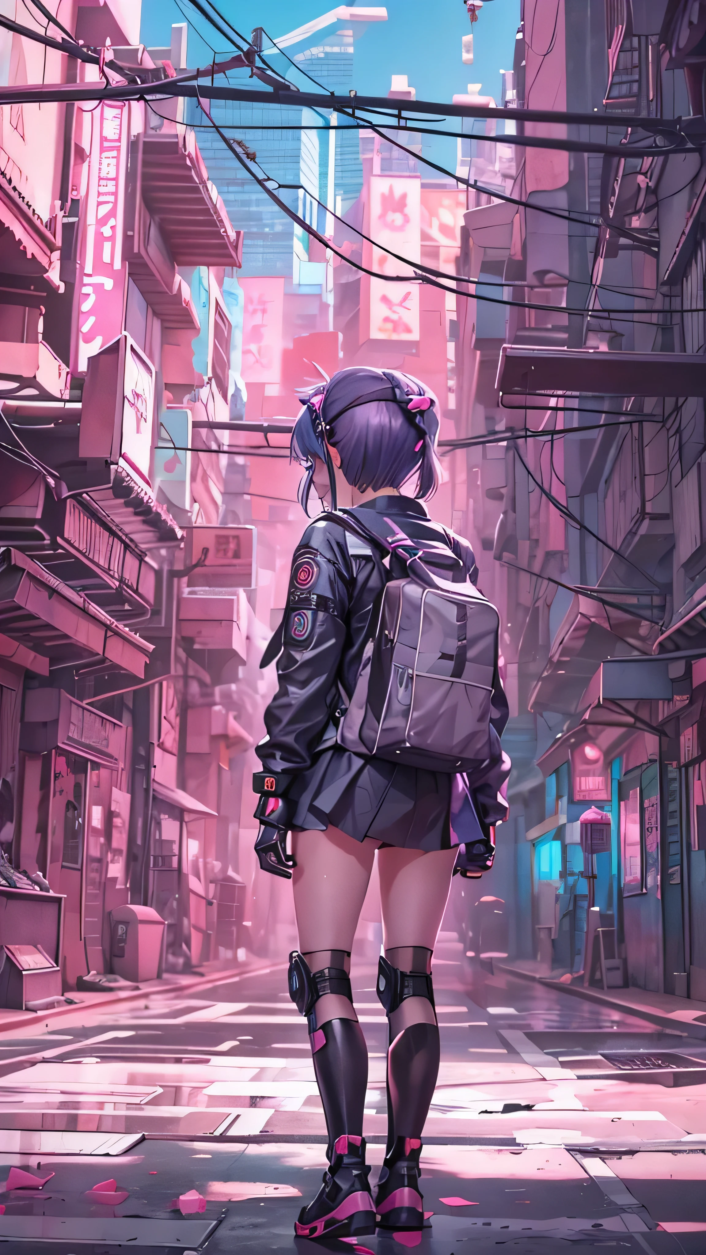  A very young and cute girl from the anime is standing in front of a building wearing a dress and headband, digital  cyberpunk anime art ,  digital cyberpunk - animated art ,  anime cyberpunk art ,  cyberpunk anime girl ,  cyberpunk anime girl  mech, Anime Style 4k,  best anime 4K Konachan wallpaper ,  cyber school girl ,  cyberpunk anime art ,  portrait animated astronaut girl ,  future anime girl ,  dreamy cyberpunk girl 