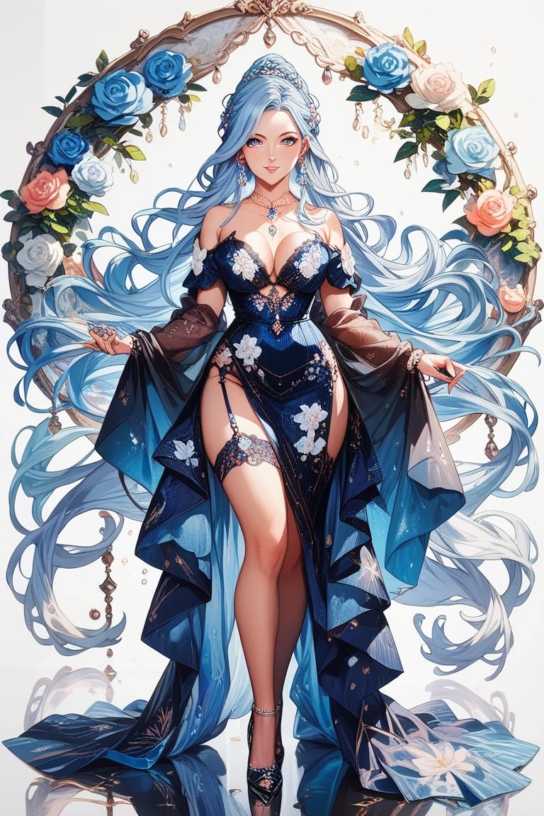 Realistic, (Masterpiece, Top Quality, Best Quality, Official Art, Beauty and Aesthetics: 1.2), Very Detailed, Fractal Art, Colorful, Most Detailed, Zentangle, (Abstract Background: 1.5) (3 girl3), God, long Blue Hair, (Glowing black Eyes), Pectals, Abs, thick thighs, big breasts, big booty, see thru dress , ((nsfw 1.4)) Mysterious, (Magic), Crystal,full body,detailed eyes, detailed hands, detailed eyes, elf woman, flowers
