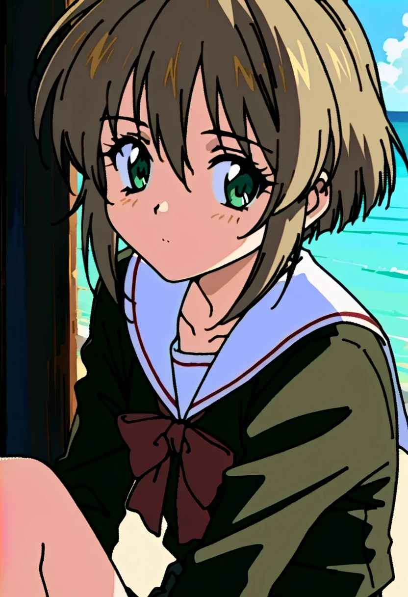 dynamic angle, masterpiece, best quality, photorealistic, chibi illustration cg, solo, looking at viewer, feet out of frame view of 1girl facing viewer over a detailed illustration of a beach, hiryuuchan, (one side up:1.22) brown hair, brown eyes, orange kimono with wide furisode sleeves, cute, pixiv, best lighting, finely detailed eyes, depth of field, Japanese clothing, white socks, japanese geta sandals, large breasts, (red stripes:0.9) <lora:hiryuu_counterfeitxla_1-10:0.7>
BREAK green hakama, hakama short skirt, miniskirt,