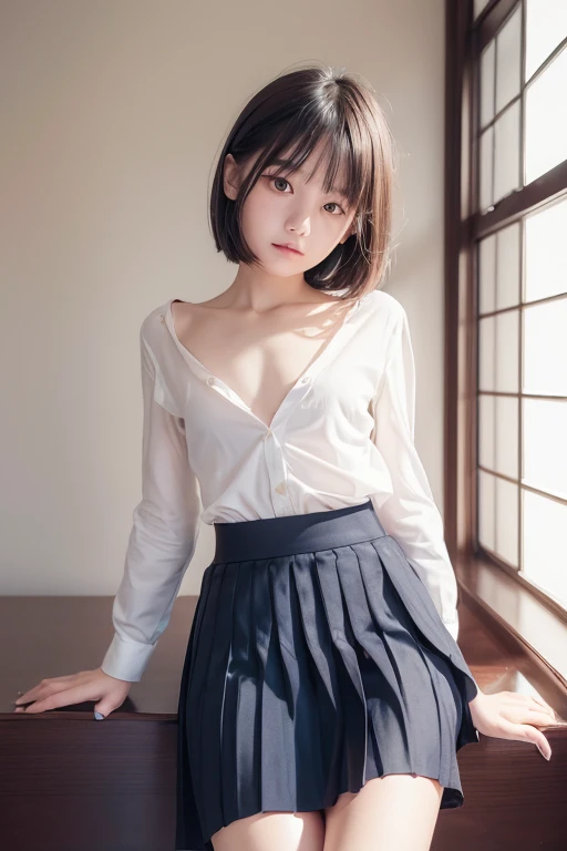 （8K、RAW photography、topquality、tmasterpiece：1.2),(Spread your legs wide,open your legs wide),(Long bob haircut),Spectator Observation,Looking at the front,Bullish,Erotic,pupils,Light blue bra,White-skinned,knee,(black tights),Absurder,Little Face,Separating bangs from the middle、The forehead is visible,(be shy,Pinched Eyes,glares,Bullish,Skinny,Sawdust,angry)、tmasterpiece,topquality、超High Resolution,Raw panties,puro,Beautifully done,One person, 独奏,Full-bodied、Cute little、Back to Student,JK school uniform,high school girl,Japanese Lady,stands,（photorealestic：1.37）、Photon mapping,Realistic、Cute little face,brown-eyed、Black socks、(Red bow tie)、Radio City、physically based rendering、foreground、Depth of field、blurred background、a painting,Girls、body,The beauty of the legs, long legs, Slim leg,Tie your hair into a single strand on your chest,(Bangs visible), Hair, s lips, Blue_Eye, The nose is soft,(Light blue shirt), (Navy Blue & White Plaid Pleated Skirt), Knees are visible,Sheer clothing,, thighlet, Black Cotton Socks,Nogizaka idol, actress, Japanese Ido、big full breasts、Breast cleavage、Unbutton your shirt, To expose your breasts、(detailed female pubic shape is clearly visible: 1.4), Masturbation of a girl，full-length photo、skirt lift by myself、Super Definition、Lowers、、、No bra、No bra、lack of pubic hair、The pubic area is moist、School Classrooms、Sit on a table and spread your legs、black knee high stockings、black knee-high-socks、Park Bench、white panty