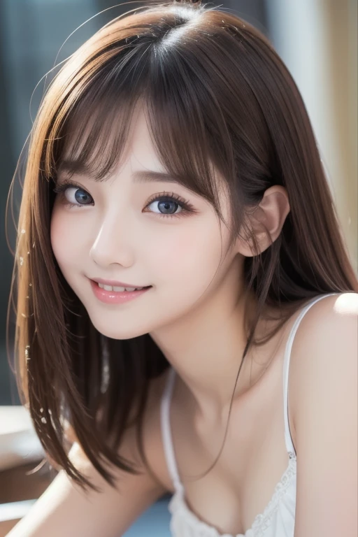 table top, highest quality, shape, Super detailed, finely, High resolution, 8k wallpaper, perfect dynamic shape, beautiful and detailed eyes, one piece,medium hair,,Natural Color Lip, bold sexy pose,smile,Harajuku、20 year old girl、cute、random pose