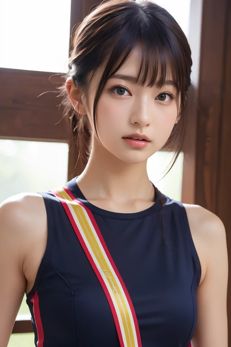 (8k,  RAW photo, top quality ,  high res:1.1), (超 realisticな:1.4),( realistic,  realistic:1.3),Japanese Beauty、Rhythmic Gymnastics Club、 rhythmic gymnastics uniform、(( upper body:1.3))