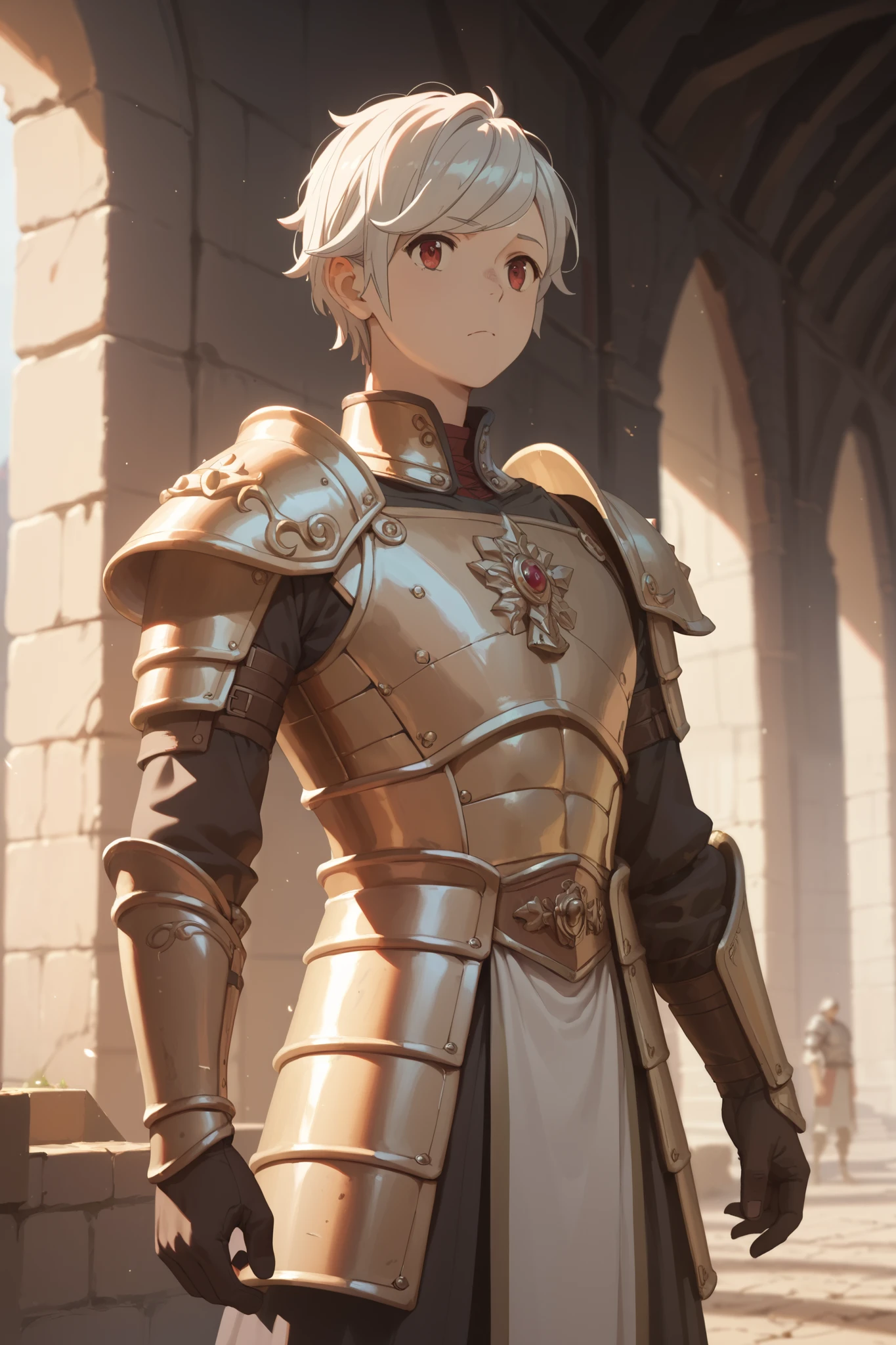 masterpiece, High resolution, Textured skin, very detailed, bell cranel on the battlefield in dungeon, scenary, intricated roman armor, slim body,