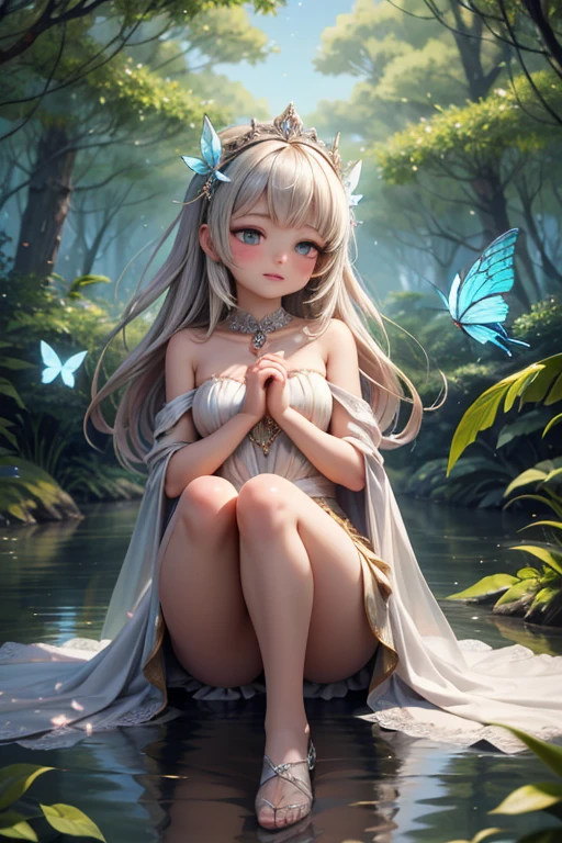 (masterpiece, best quality:1.4), Young blonde beauty, (((2 girls in love, 18 years old, neat girl))), detailed blue eyes, long eyelashes, blush, kind smile, horny, upper body, topless, small ass, shaved pussy, open legs, (looking at viewer), (close up), beautiful blonde hair, white-skinned, (bangs:1.3), pigtails, squeezing, on top of each other, groping, (small breasts), (mushroom forest, celestial forest, beautiful and magnificent pink sunshine, majestic sky), natural light, pastel colors