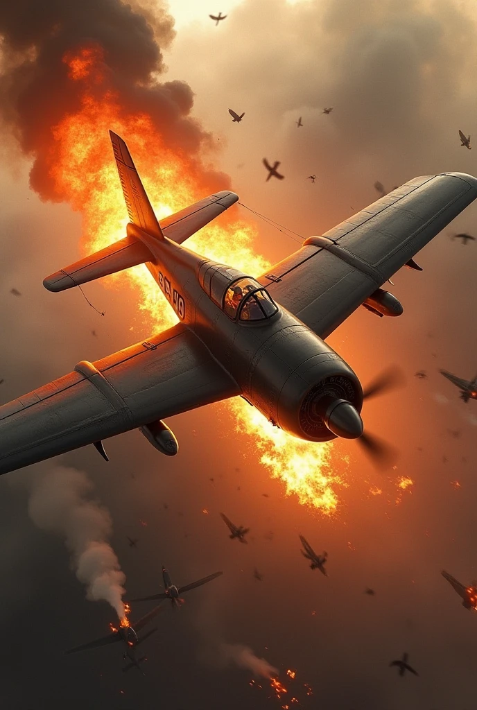 German Reich Messerschmitt Bf 109 plane in the skies goes down in flames