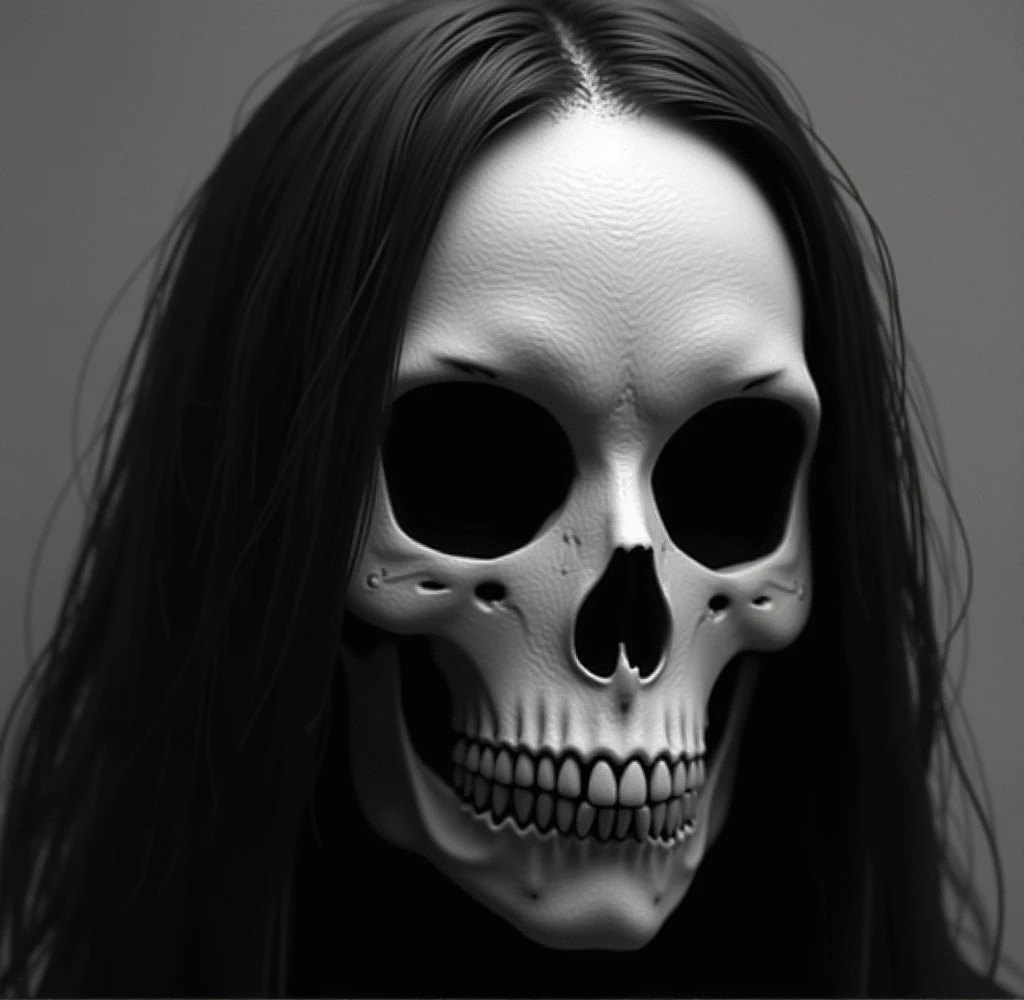 bs, solo, simple background, monochrome, upper body, greyscale, bodysuit, black background, 1other, monster, arms at sides, horror (theme), female