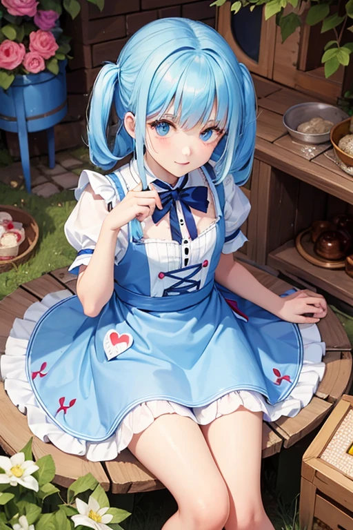 pekora usada, animal ears, blue hair, braid, carrot hair ornament, food-themed hair ornament, hair ornament, multicolored hair, (red eyes:1.5), rabbit ears, twin braids, twintails, two-tone hair,