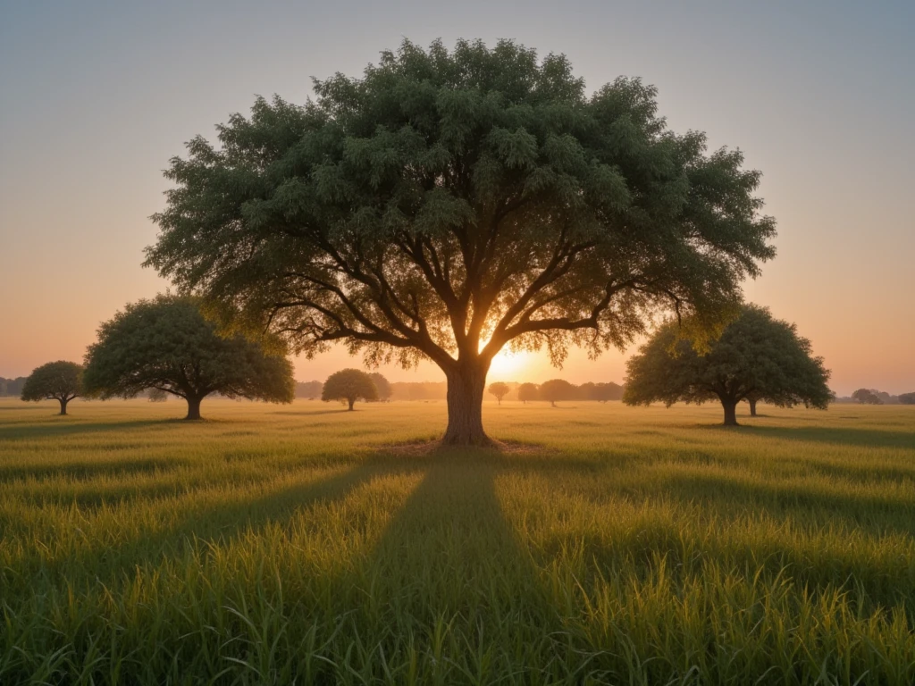 Arafed trees in a field with sunset in the background,  Artur Tarnovsky photo  ,  Unsplash Contest Winners ,   digital art , Detailed Field Nature , Landscape photography 4k , Today\ featured photo 4K ,  Amazing Scenery Images ,  perfect scenery , Scenery 4k , A breathtakingly beautiful tree々,  breathtakingly beautiful trees 々, 4K Landscape