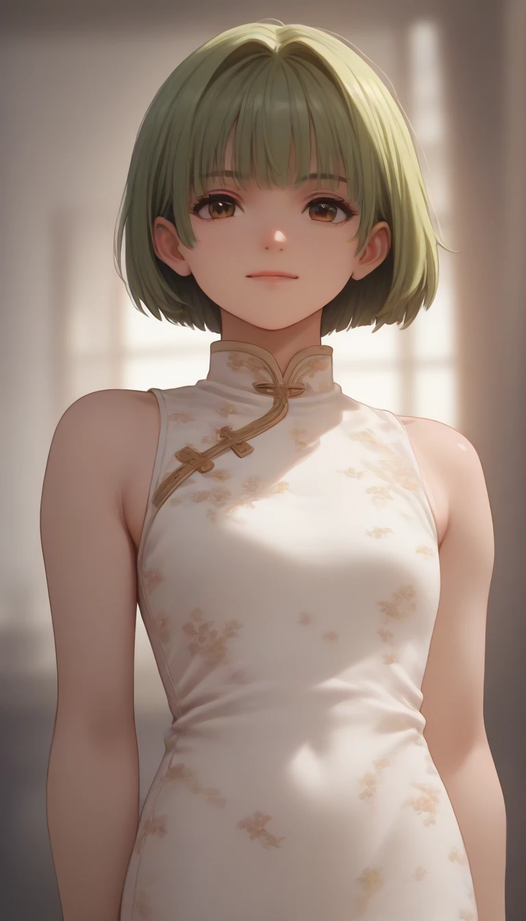  teenager (((((Fujifilm, UHD, masterpiece, textured skin, high details, best quality, highres, 8k, 16k    score_9, score_8_up, score_7_up,)))))    Nishino Tsukasa  ((((((blond hair bob cut )))))) light smile  chinese dress small  expose 