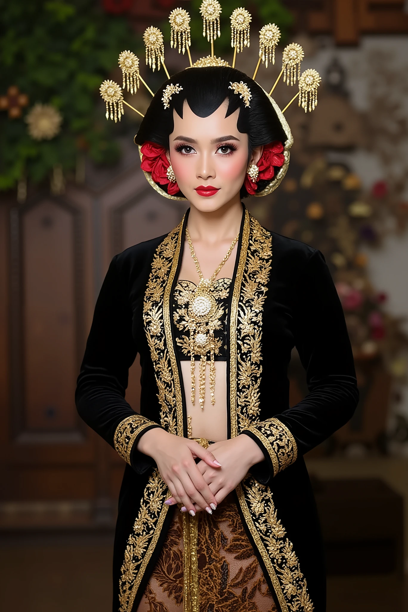 sexy javanese with absolute cleavage, open shirt and thigh slit wearing glasses showing navel