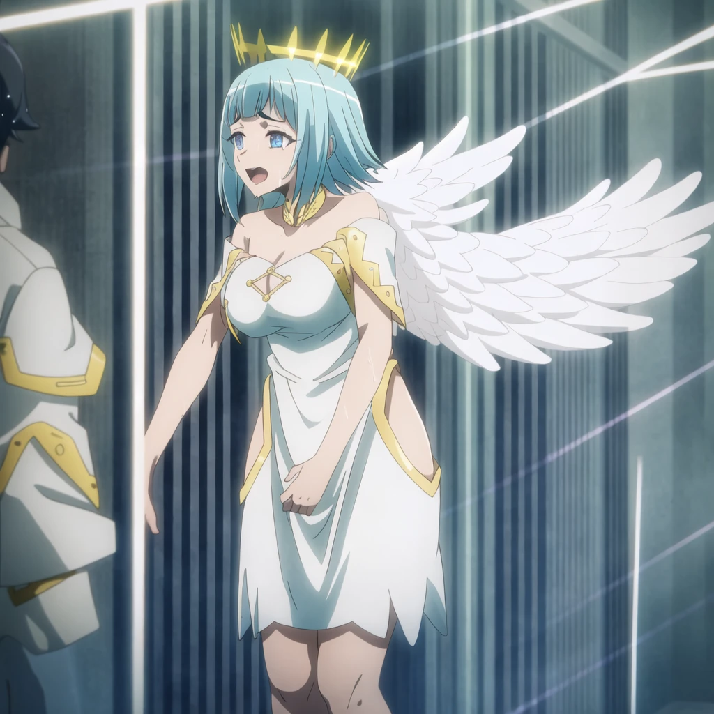 nsfw, 1boy and 1girl, 1boy, fat man, faceless male, large penis, vaginal sex, 1girl, light blue hair, short hair, french braid, light blue eyes, crying with eyes open, shouting, open mouth, medium breasts, leaning forward, hands on the wall, nipples, pussy, competition swimsuit, wet, shower room, shower rain, {{{best quality, very aesthetic, ultra-detailed}}}, extremely detailed, perfect anatomy, {{{game cg}}}, interspecies, beautiful detailed, vector trace, 8k, insanely detailed and intricate, Clothes are off, Cum in the vagina, masterpiece, top quality , Altocia V4 , smile, open your mouth, dress, jewelry, cowboy shot, Wings, white dress, feathered wings, angel Wings, light, angel, Clothes are off,sex,Nipples
