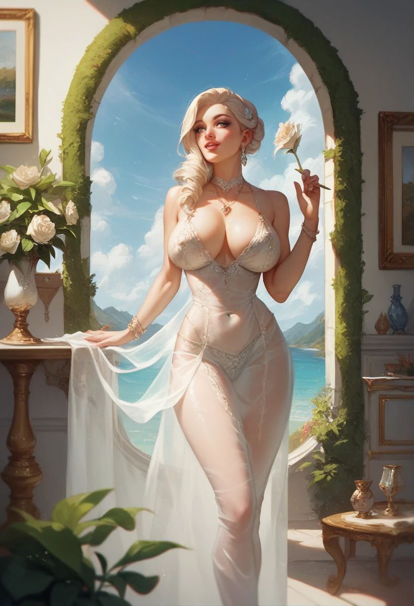 The best image quality,. tall and very thin girl,. long legs,. elegant,. White skin,. she doesn't have breasts,. slightly blushing,. ears shaped like bat wings,. gold hair clips,. Short purple hair that reaches her shoulders,. the character wears a tight latex suit,. legs with white socks,. ballerina slippers,. The shoes are mainly red,. the surface of the shoe is decorated with a small gold inverted star,. the figure has a thin demon tail,. the tail is black and red,. The girl is standing and posing provocatively,. squinting slightly,. the pupils are bright red,. diamond-shaped pupils ♢,. the girl is smiling,. the expression is provocative,. The background is a garden at night with night lights,. bat wings on his back,. He does not have a jacket or jacket,.