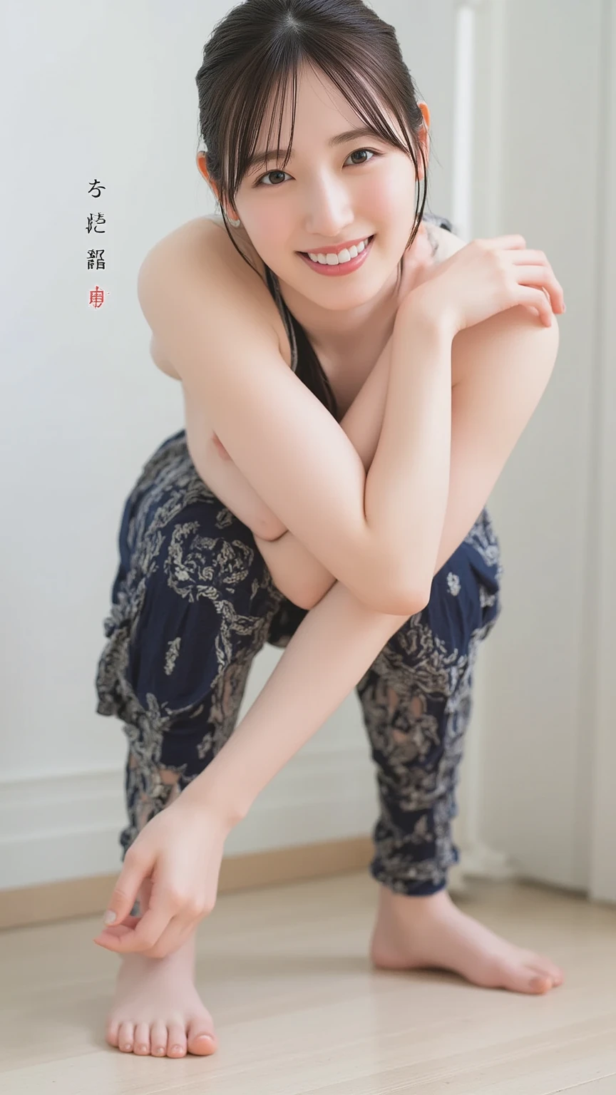 (8K、RAW Photos、Highest quality、masterpiece:1.2)、(Realistic、Realistic)、1 Girl、((Long cheongsam:1.2、Thin legs、whole body、View from the front、smile、Looking into the camera、（Squatting with legs apart in front of the audience）、（With legs wide open）、（Showing off your crotch）、（M-shaped feet）、Quite embarrassing、（Panty shot）))、cute、((The background is slums))、Accurate Fingers