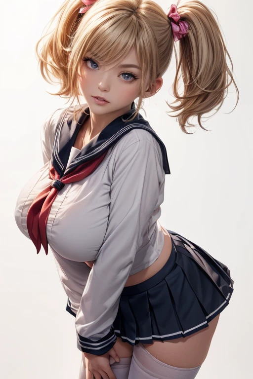 1个Giant Breast Girl,adolable,16 yaers old,ssmile,looking at viewert,sailor uniformm,photore,Hyper Real,Best quality at best,well detailed face,Classroom,Fine background,diffuselighting,depth of fields,Background bokeh