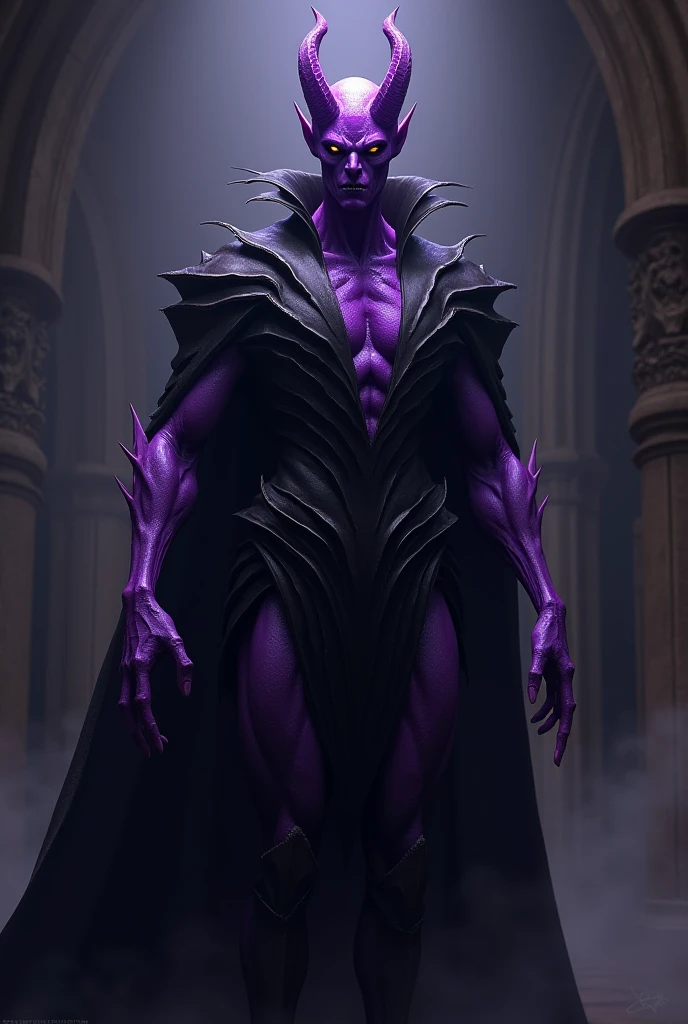 Fullbody creature concept demon of envy looks like a frail and hunched nightmarish lord dressed in clothes woven from alive skin and meat, the small crown of rose from the head, black and ultramarine colour, hight resolution, 8k
