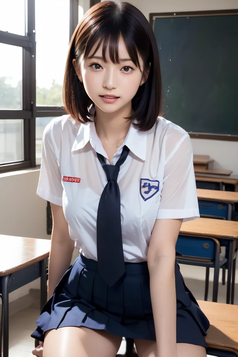 masterpiece,  top quality ,  Japanese Girl, one girl , 8k,  RAW photos ,   top quality  , masterpiece,  NFS W :1.2,  Extremely Detailed RAW Color Photos ,  Professional Grade Photography , ( realistic,  photorealistic :1.37), (highly detailedskin:1.2),  super high res, (Lens: 50mm), (debt/1.2), Exquisitely detailed eyes , stares at viewers,
Break with one girl (Many elderly people:1.4),  beautiful faces, Cute,(smile:1.05),(20 years old,  wide hips, straight hair , ( short hair),  dark eyes,  white, fine skin ,Small Mouth, High cheekbones (definition),  sexy pose taken from the butt,( lean forward:1.3),(The to the debtW:1.1), white panties、 Korean idol、 Nogizaka Idol、 hposing gravure idol 、adult、actress、(masterpiece,  top quality :1.3), (Ultra detailed 8k cg:1.2), ( surrealistic:1.35), ( photorealistic :1.45), ( realistic:1.4),  cowboy shot,
 1 beautiful Japanese girl , 22 years old,  Supermodel ,  Japanese idol , , (Sitting at a desk:1.1), ( school uniform:1.4), ( skirt flip:1.6),
(school classroom background :1.1),