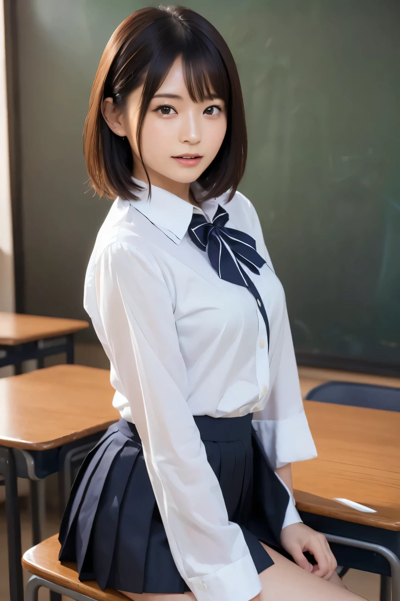 masterpiece,  top quality ,  Japanese Girl, one girl , 8k,  RAW photos ,   top quality  , masterpiece,  NFS W :1.2,  Extremely Detailed RAW Color Photos ,  Professional Grade Photography , ( realistic,  photorealistic :1.37), (highly detailedskin:1.2),  super high res, (Lens: 50mm), (debt/1.2), Exquisitely detailed eyes , stares at viewers,
Break with one girl (Many elderly people:1.4),  beautiful faces, Cute,(smile:1.05),(20 years old,  wide hips, straight hair , ( short hair),  dark eyes,  white, fine skin ,Small Mouth, High cheekbones (definition),  sexy pose taken from the butt,( lean forward:1.3),(The to the debtW:1.1), white panties、 Korean idol、 Nogizaka Idol、 hposing gravure idol 、adult、actress、(masterpiece,  top quality :1.3), (Ultra detailed 8k cg:1.2), ( surrealistic:1.35), ( photorealistic :1.45), ( realistic:1.4),  cowboy shot,
 1 beautiful Japanese girl , 22 years old,  Supermodel ,  Japanese idol , , (Sitting at a desk:1.1), ( school uniform:1.4), ( skirt flip:1.6),
(school classroom background :1.1),