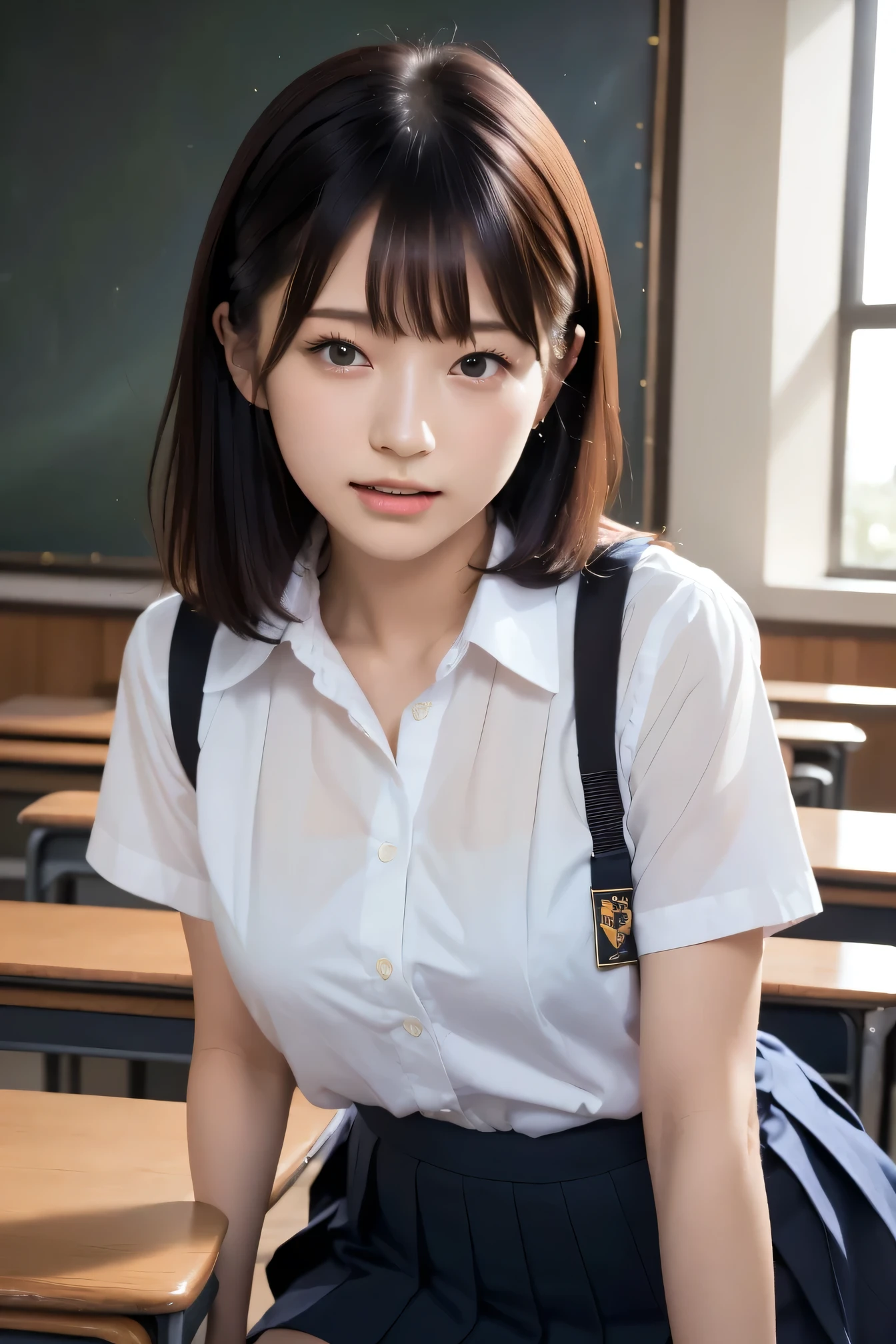 masterpiece,  top quality ,  Japanese Girl, one girl , 8k,  RAW photos ,   top quality  , masterpiece,  NFS W :1.2,  Extremely Detailed RAW Color Photos ,  Professional Grade Photography , ( realistic,  photorealistic :1.37), (highly detailedskin:1.2),  super high res, (Lens: 50mm), (debt/1.2), Exquisitely detailed eyes , stares at viewers,
Break with one girl (Many elderly people:1.4),  beautiful faces, Cute,(smile:1.05),(20 years old,  wide hips, straight hair , ( short hair),  dark eyes,  white, fine skin ,Small Mouth, High cheekbones (definition),  sexy pose taken from the butt,( lean forward:1.3),(The to the debtW:1.1), white panties、 Korean idol、 Nogizaka Idol、 hposing gravure idol 、adult、actress、(masterpiece,  top quality :1.3), (Ultra detailed 8k cg:1.2), ( surrealistic:1.35), ( photorealistic :1.45), ( realistic:1.4),  cowboy shot,
 1 beautiful Japanese girl , 22 years old,  Supermodel ,  Japanese idol , , (Sitting at a desk:1.1), ( school uniform:1.4), ( skirt flip:1.6),
(school classroom background :1.1),