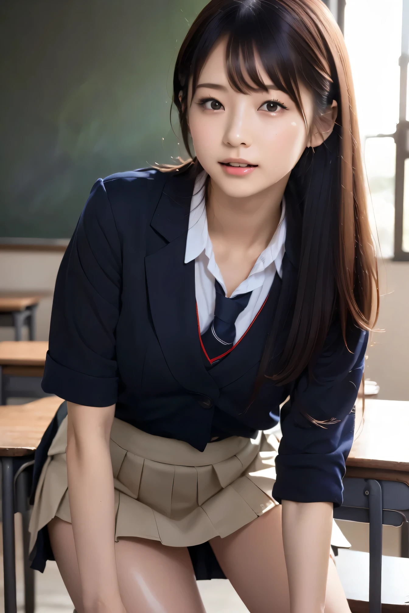 masterpiece,  top quality ,  Japanese Girl, one girl , 8k,  RAW photos ,   top quality  , masterpiece,  NFS W :1.2,  Extremely Detailed RAW Color Photos ,  Professional Grade Photography , ( realistic,  photorealistic :1.37), (highly detailedskin:1.2),  super high res, (Lens: 50mm), (debt/1.2), Exquisitely detailed eyes , stares at viewers,
Break with one girl (Many elderly people:1.4),  beautiful faces, Cute,(smile:1.05),(20 years old,  wide hips, straight hair , ( short hair),  dark eyes,  white, fine skin ,Small Mouth, High cheekbones (definition),  sexy pose taken from the butt,( lean forward:1.3),(The to the debtW:1.1), white panties、 Korean idol、 Nogizaka Idol、 hposing gravure idol 、adult、actress、(masterpiece,  top quality :1.3), (Ultra detailed 8k cg:1.2), ( surrealistic:1.35), ( photorealistic :1.45), ( realistic:1.4),  cowboy shot,
 1 beautiful Japanese girl , 22 years old,  Supermodel ,  Japanese idol , , (Sitting at a desk:1.1), ( school uniform:1.4), ( skirt flip:1.6),
(school classroom background :1.1),