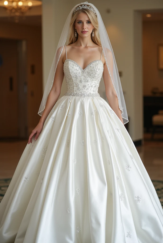 BLONDE WOMAN dressed in a wedding dress, FULL BODY
