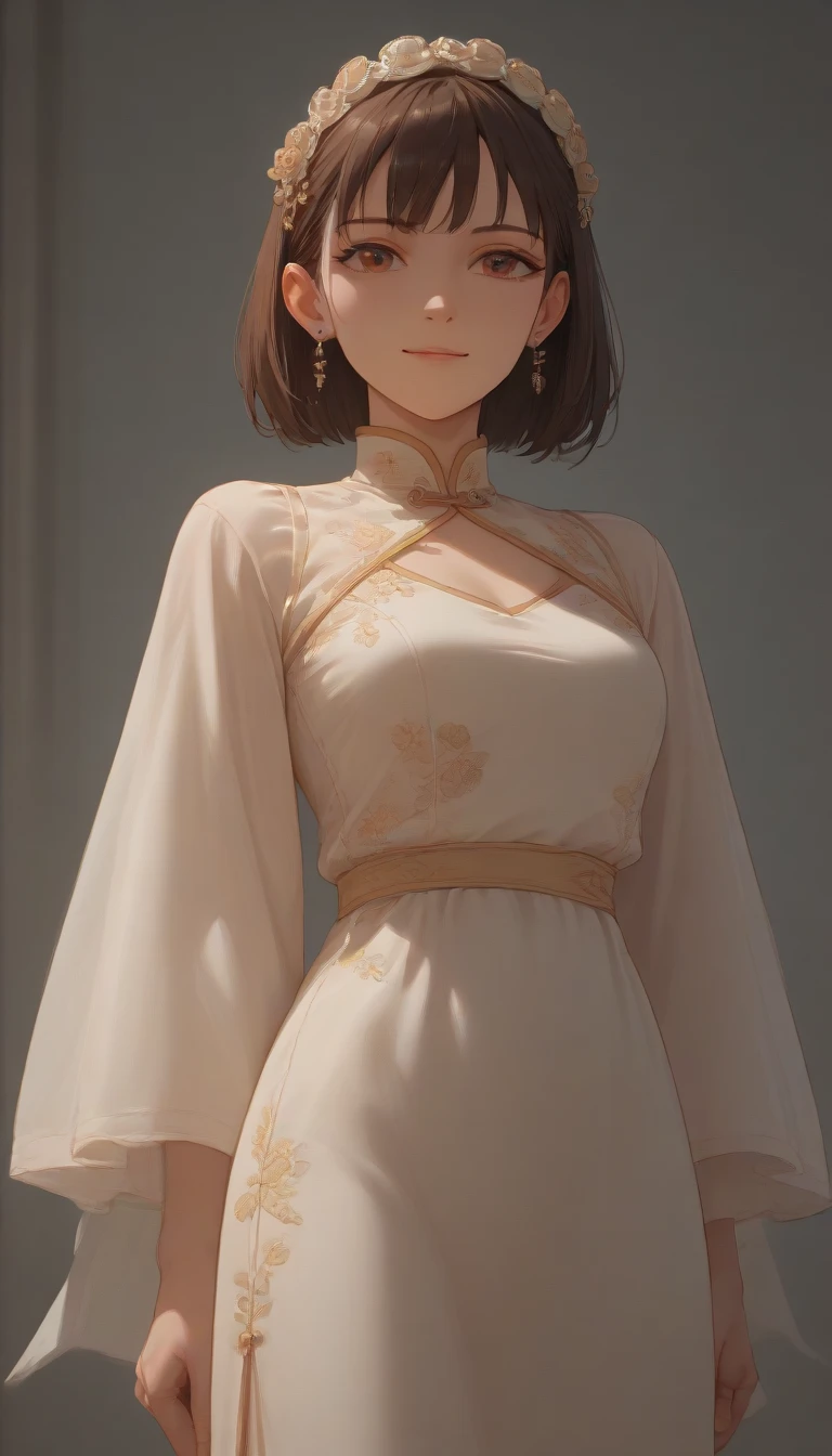 ((((((Seras Ashrain))))))  teenager (((((Fujifilm, UHD, masterpiece, , high details, best quality, highres, 8k, 16k    score_9, score_8_up, score_7_up,)))))    Nishino Tsukasa  light smile  (((chinese dress)))  