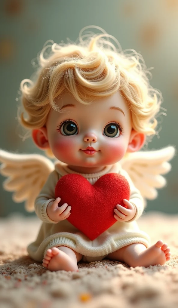 blessings of angels､background bright、holding a heart、like､A sloppy smile、Equable､ angel、face forward、Looking at the camera