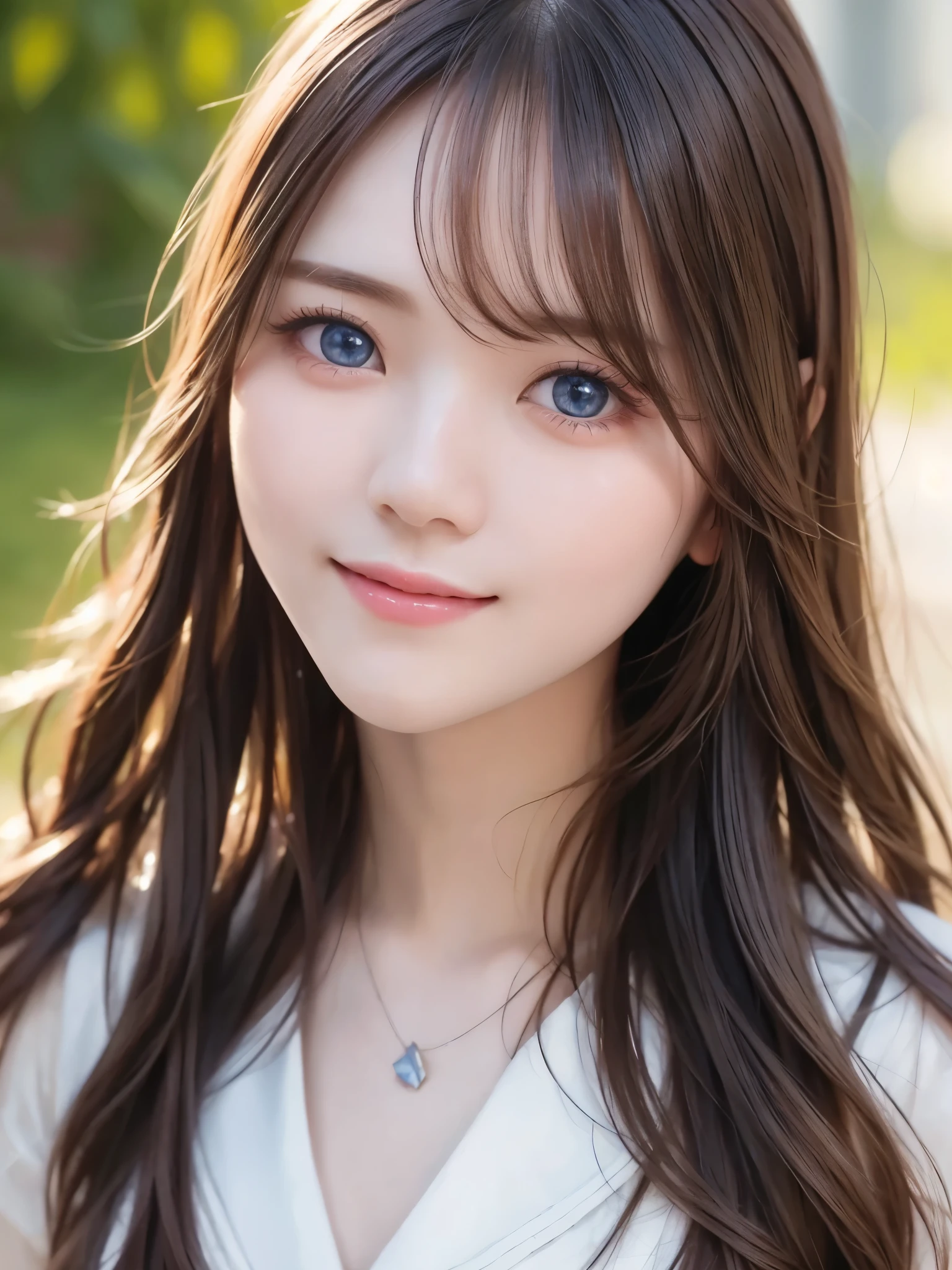 top quality、  super high res 、(Photographically: 1.4)、  beautiful eyes、  very beautiful 、  shiny hair、 face close-up、A whole lot of smiles、((medium hair))