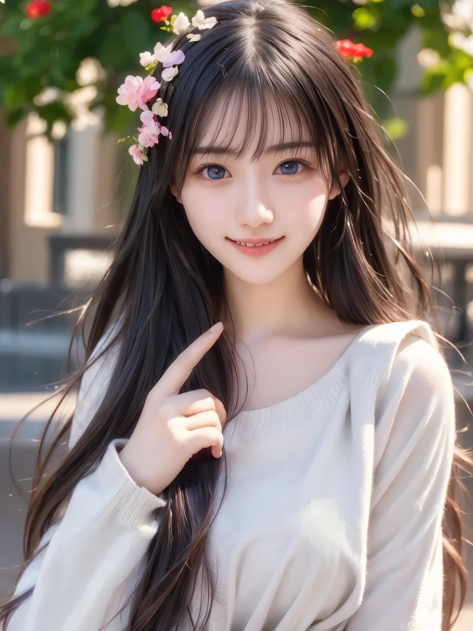 top quality、 super high res 、(Photographically: 1.4)、 beautiful eyes、 very beautiful 、 shiny hair、 face close-up、A whole lot of smiles、((medium hair))