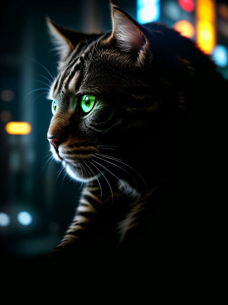 cinematic dramatic lighting,highly detailed,cinematic composition,photorealistic,8k,ultra-detailed,hyper realistic,intricate details,1 cat,terminator robots,futuristic AI systems,cyberpunk,neon lights,dystopian setting,moody lighting,muted color palette,dramatic shadows,cinematic camera angle
