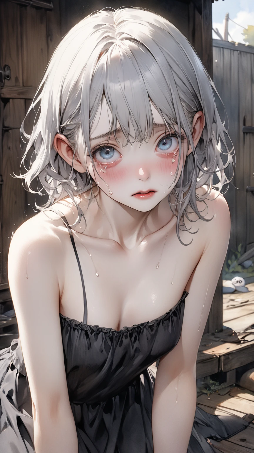 Anime. Girl. Cutie. Slave. Dirty tunic. Torn tunic. Slave collar. Shackles. Barefoot. Cold. Runny nose. Nasal mucus. Snot flows from the nose. Sneeze. Sneezing. Strong, desperate desire to sneeze. She sneezed. Snot flowed from the nose when sneezing. Handkerchief. Cover your nose with your hand. Blows his nose. Urinary incontinence. Urination. Urine. Strong urge to pee. She pees on the floor. She peed herself. Diarrhea. Defecation. Poop. Strong desire to poop. She pooped in her panties. She shit herself. Standing. Slave market. Sneezing fetish. Omorashi. Scat. Full height. Whole body. A high resolution. Ultra resolution.