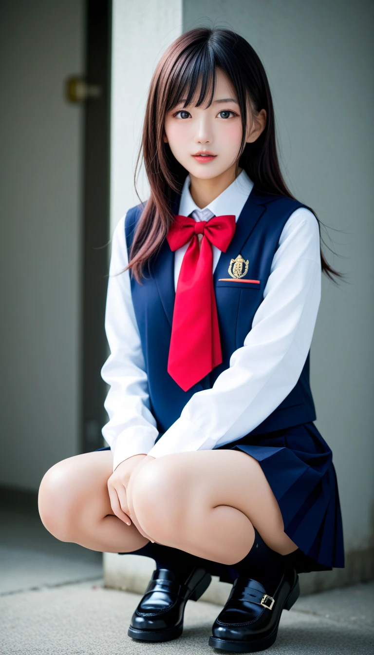 Ulchan-6500-v1.1, (RAW photo:1.2), (realistic:1.4), beautiful detailed girl, very detailed eyes and face, beautiful and fine eyes, That&#39;s ridiculous, incredibly That&#39;s ridiculous, huge file size, Super detailed, High resolution, very detailed, highest quality, masterpiece, Kemomimi, ((Japanese girls&#39; high school uniform)), figure, very detailed, cg, unified, 8k wallpaper, wonderful, small details, masterpiece, highest quality, very detailed cg uniform 8k wallpaper, light shines on your face, cinematic lighting, 1 girl, 16 years old, ((No panties)), ((dynamic pose))), (camel toe), (half), (pantyhose), (sit with your knees bent))