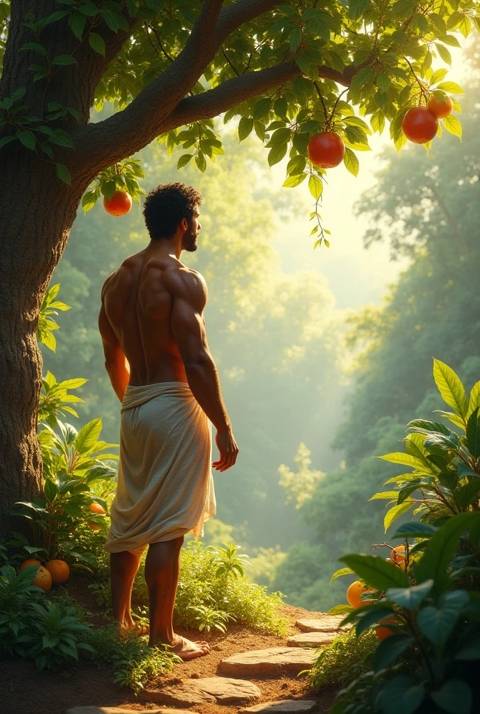 "Hercules retrieving the Golden Apples from the Garden of the Hesperides, depicted in a lush, enchanting garden with mythical and otherworldly features, showcasing the apples as glowing or magical, hyper-realistic, photo realism, cinematography -- ar 9:16."