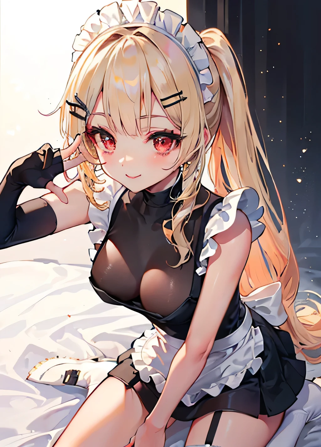 (( top quality)), (( masterpiece )), ( Details), Slender Woman、21 years old、 gal、 ((( Big Breasts、 blonde alone 、 ponytail、Curly Hair、Brown Skin、 tanned skin 、 Slender Woman 、 red eyes、 abs、Maid、Black Maid 、 sleeveless 、 apron dress 、 black miniskirt 、 black garter belt 、 white apron 、 black stockings、 crouch down with your other hand and place one hand on your knee、Piece 、Looking up、smile)))、 Large hair ornament、 transparent bodystocking
see-through, bodystocking 、
loose fit t-shirt 、 shirt tag
sweater tag 、 gal.tensor 、
:
black gal
Gal
Gal
asian beauty
beauty
Big Breath、Angle from above