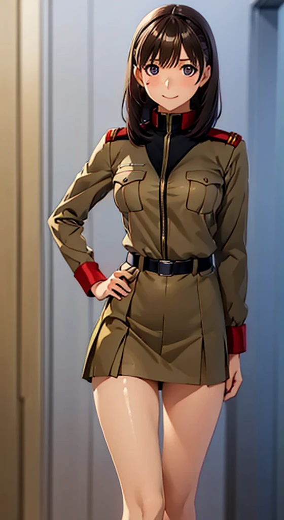 anime girl in uniform posing in a hallway with her hands on her hips, (sfw) safe for work, anya from spy x family, in uniform, red uniform, cushart krenz, female protagonist 👀 :8, cushart kenz, fully - clothed!!!, in a soldier uniform, makoto shinka, jk uniform