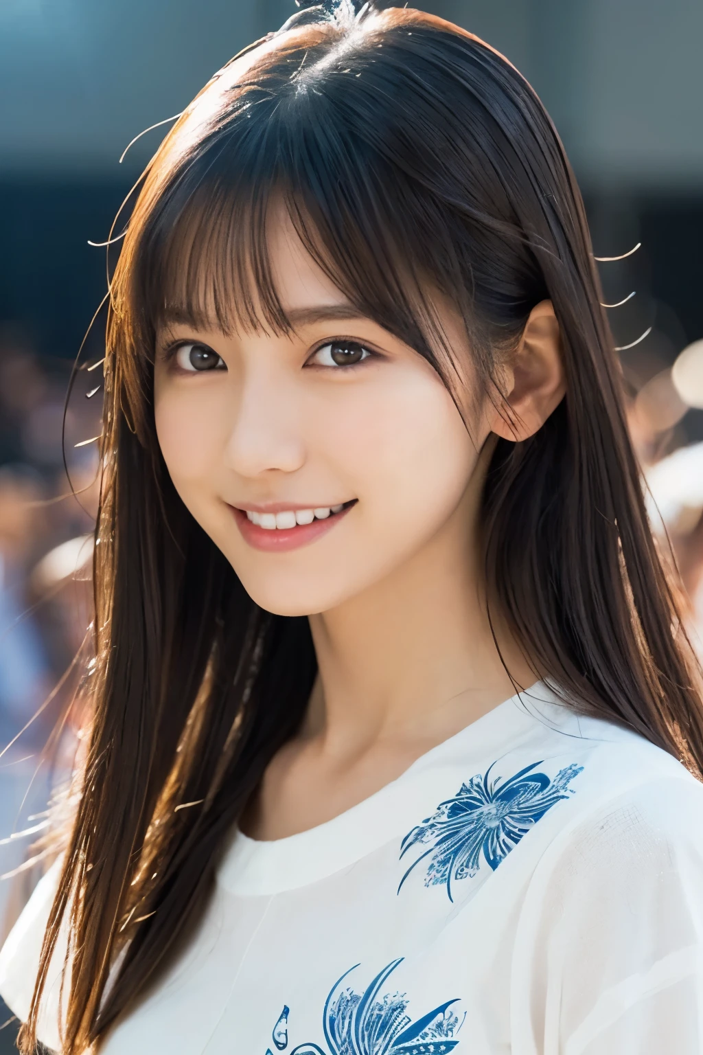 1 girl, (Wear clothes with Japanese and modern designs:1.2), (Works by famous designers), (Refined Japanese modern style:1.2), Very beautiful Japanese idol portraits, 
(RAW Photos, highest quality), (Realistic, Realistic:1.4), (masterpiece), 
Very delicate and beautiful, Very detailed, 2k wallpaper, wonderful, finely, Very Detailed CG Unity 8k 壁紙, Very detailed, High resolution, Soft Light, 
Beautiful detailed girl, Very detailed目と顔, Beautiful and sophisticated nose,  finely beautiful eyes, Cinema Lighting, 
(participate in a fashion show:1.3), (Model Walk),
(Medium Hair), 
Complete Anatomy, Slender body, Small breasts, smile