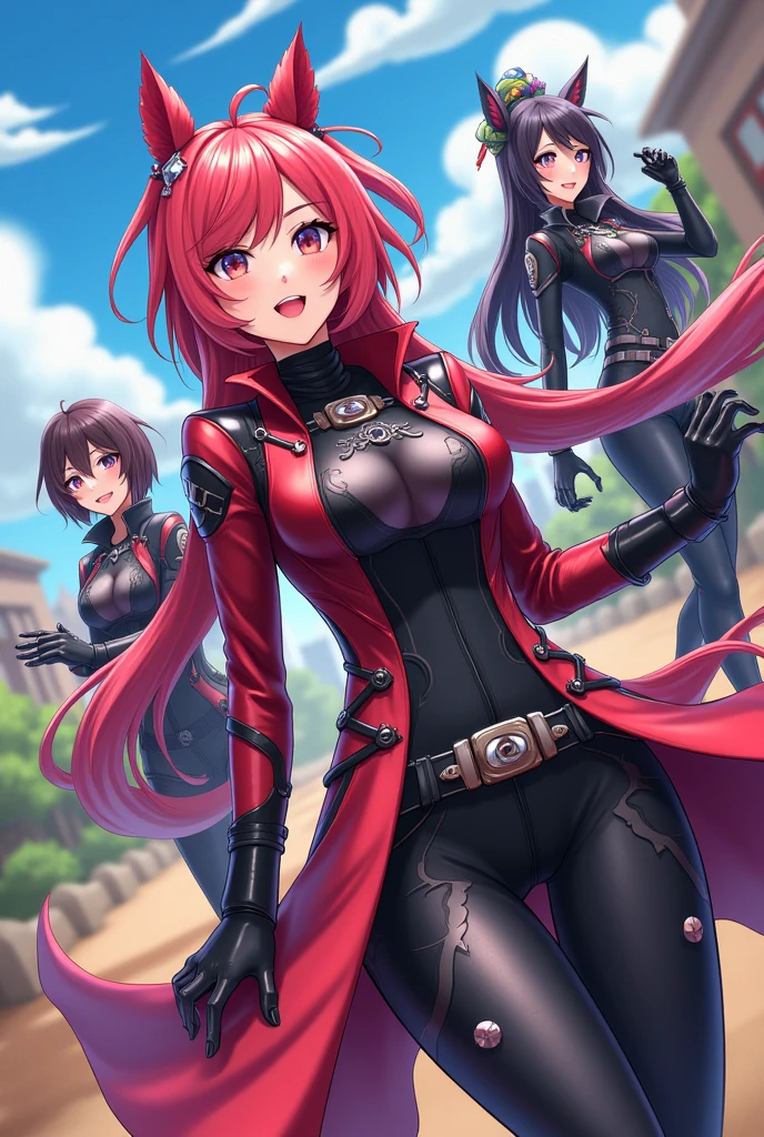 make an armor character, with red hair and purple eyes.